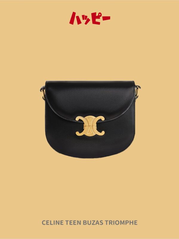 【CELINE】TEEN BUZAS TRIOMPHE / 閃亮黑色小牛皮肩背包